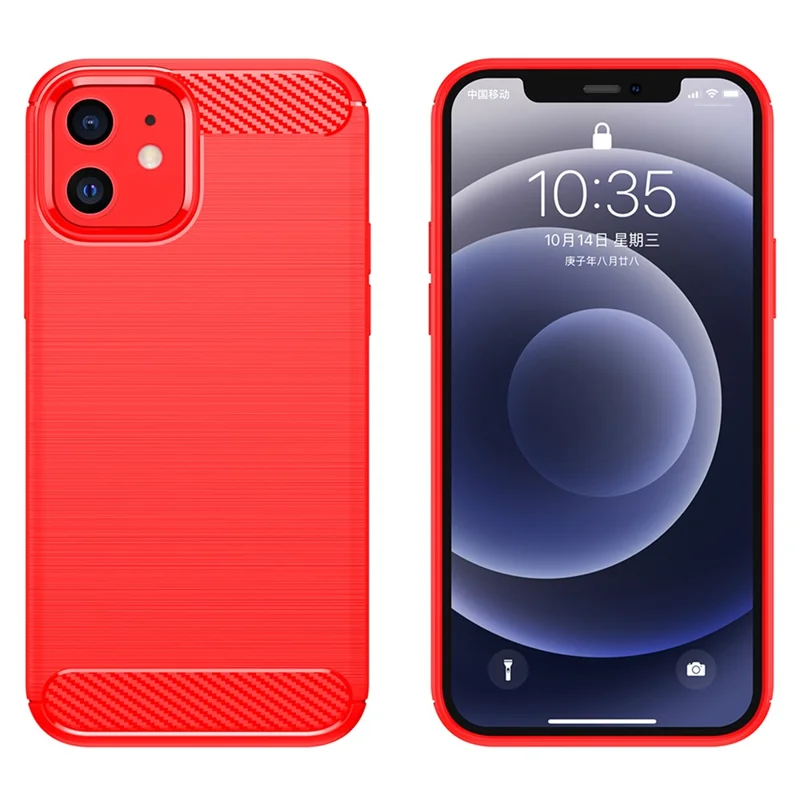 1.8mm Carbon Fiber Brushed Texture Anti-fall Protection Back Case Flexible TPU Cover for iPhone 12/12 Pro 6.1 inch - Red