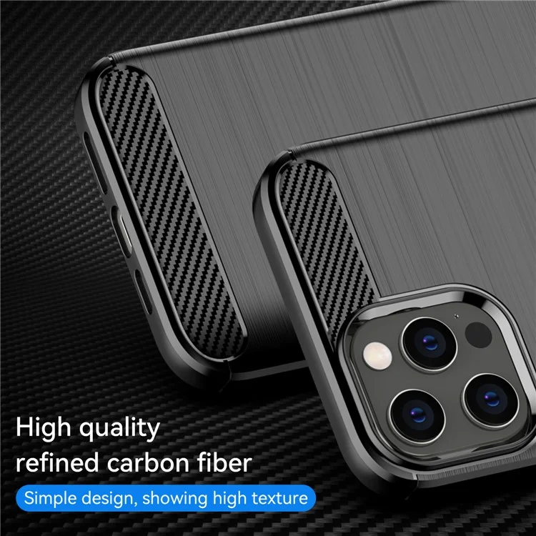 1.8mm Fingerprint-resistant Carbon Fiber Brushed Texture Back Case Flexible TPU Cover for iPhone 12 Pro Max 6.7 inch - Black