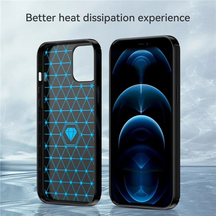 1.8mm Fingerprint-resistant Carbon Fiber Brushed Texture Back Case Flexible TPU Cover for iPhone 12 Pro Max 6.7 inch - Black
