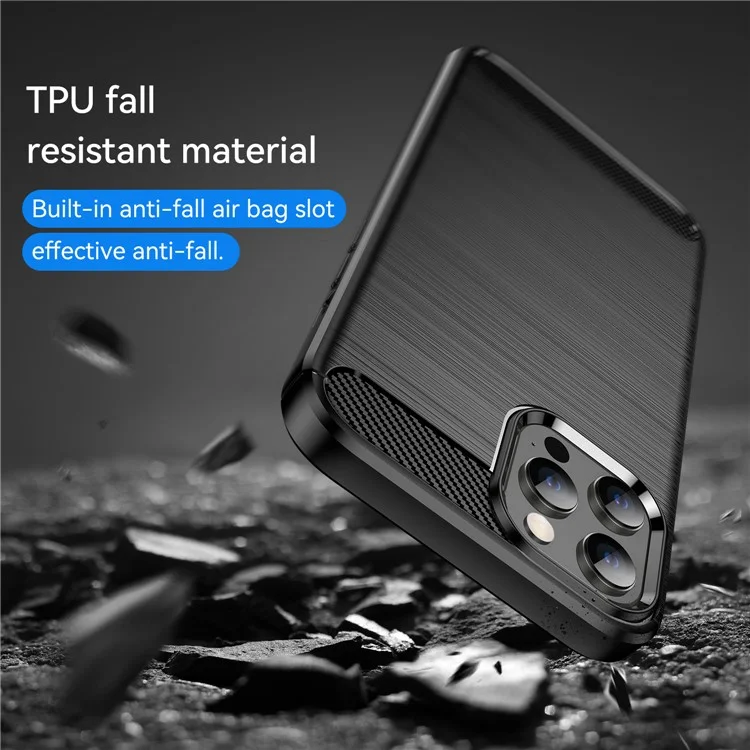1.8mm Fingerprint-resistant Carbon Fiber Brushed Texture Back Case Flexible TPU Cover for iPhone 12 Pro Max 6.7 inch - Black