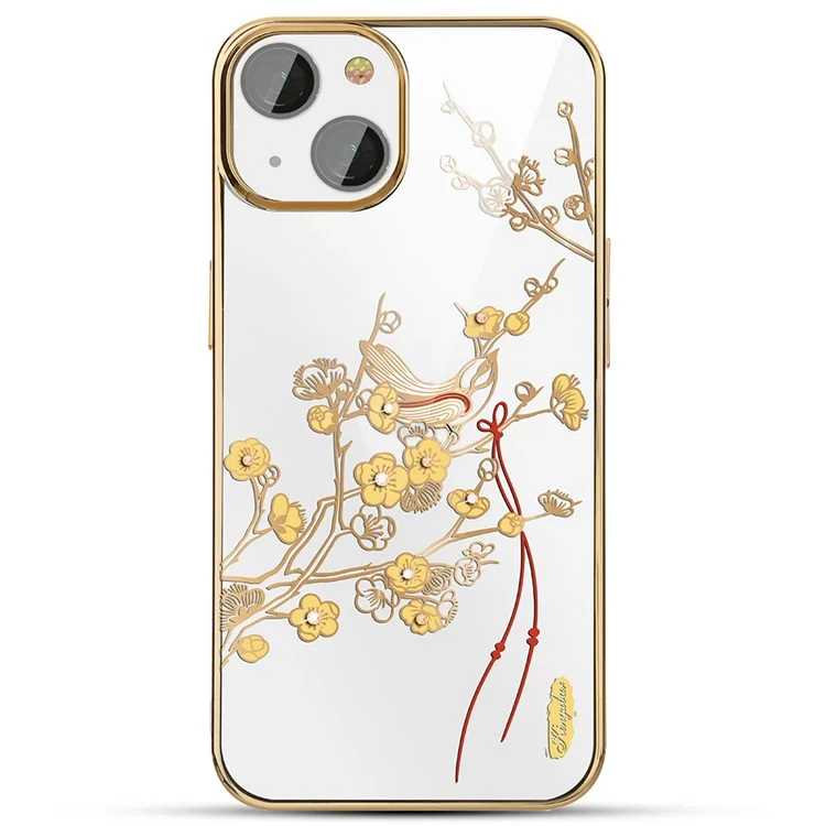 KINGXBAR Anti-Scratch Phone Case Stylish Rhinestone Decoration Electroplating Protective Cover for iPhone 13 6.1 inch - Yellow Flower