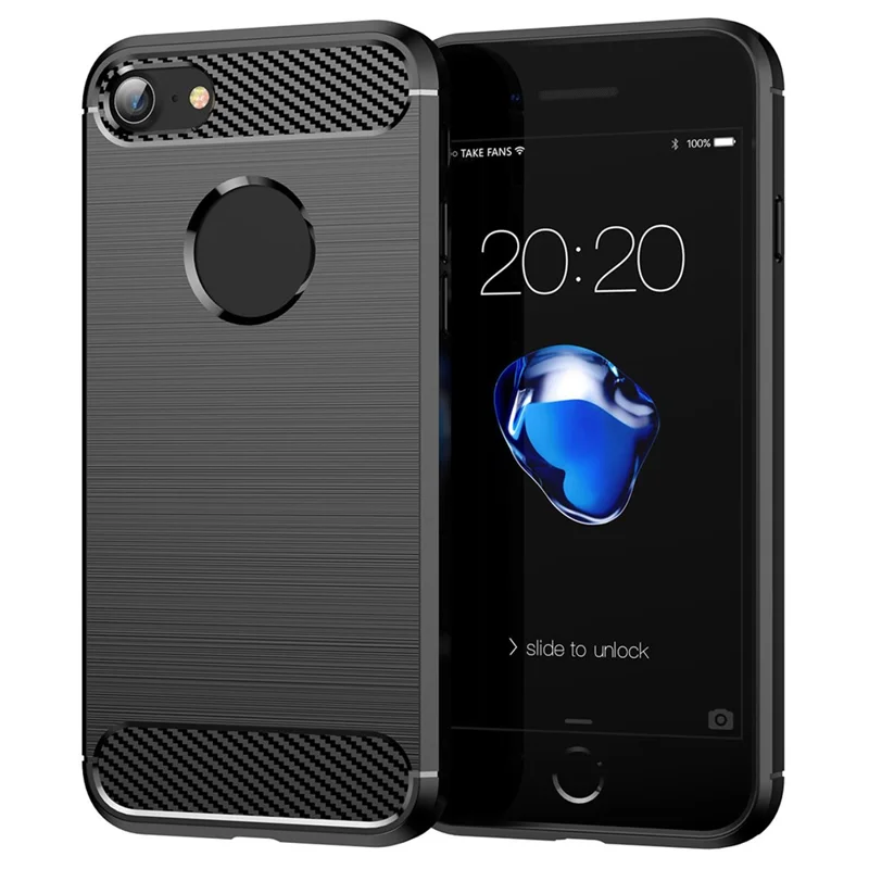 1.8mm Carbon Fiber Texture TPU Case Brushed Surface Phone Protective Cover for iPhone 8/7 - Black