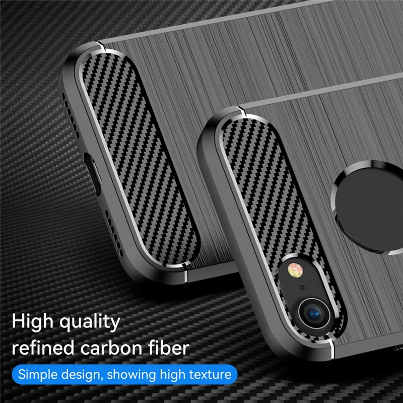 1.8mm Carbon Fiber Texture TPU Case Brushed Surface Phone Protective Cover for iPhone 8/7 - Black