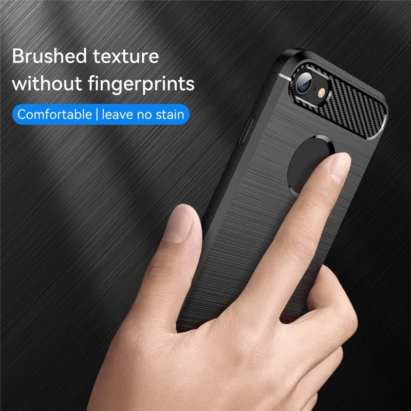 1.8mm Carbon Fiber Texture TPU Case Brushed Surface Phone Protective Cover for iPhone 8/7 - Black