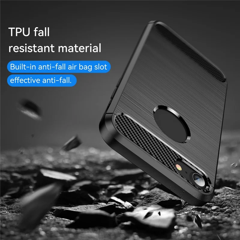 1.8mm Carbon Fiber Texture TPU Case Brushed Surface Phone Protective Cover for iPhone 8/7 - Black