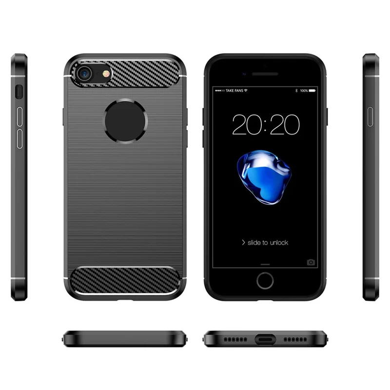 1.8mm Carbon Fiber Texture TPU Case Brushed Surface Phone Protective Cover for iPhone 8/7 - Black