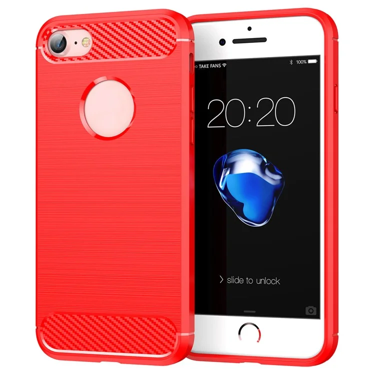 1.8mm Carbon Fiber Texture TPU Case Brushed Surface Phone Protective Cover for iPhone 8/7 - Red