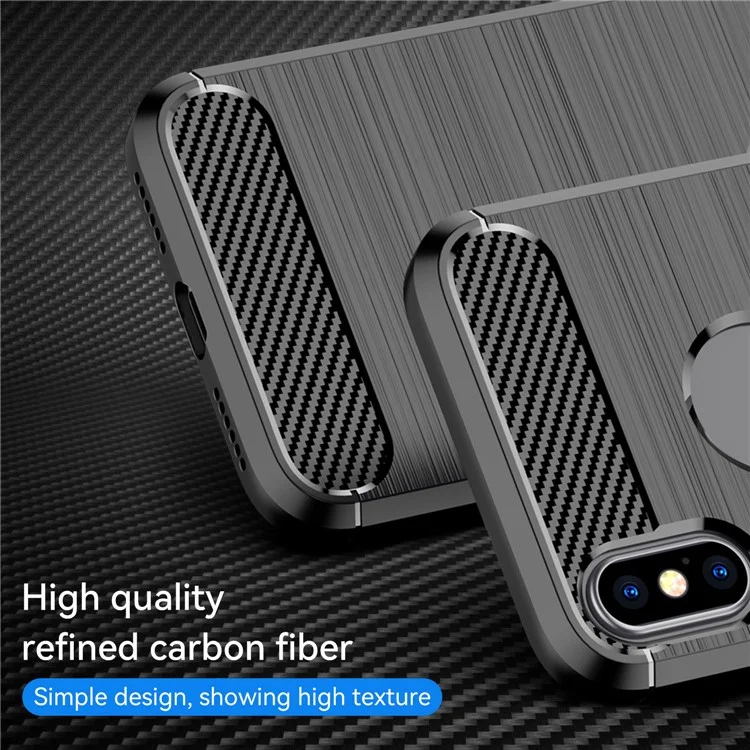 1.8mm Brushed Surface TPU Back Case Carbon Fiber Texture Fall-Resistant Phone Protective Cover for iPhone X/XS 5.8 inch - Black