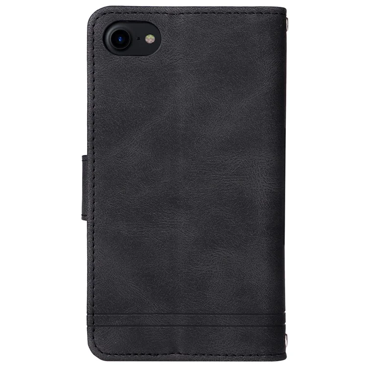 Skin-touch-streifen Eingeprägte Leder-deckungskarten-slots Flip Wallet-ständer Schutzhülle Mit Reißverschlusspockt Für Iphone SE (2022)/SE (2020)/8/7 - Schwarz