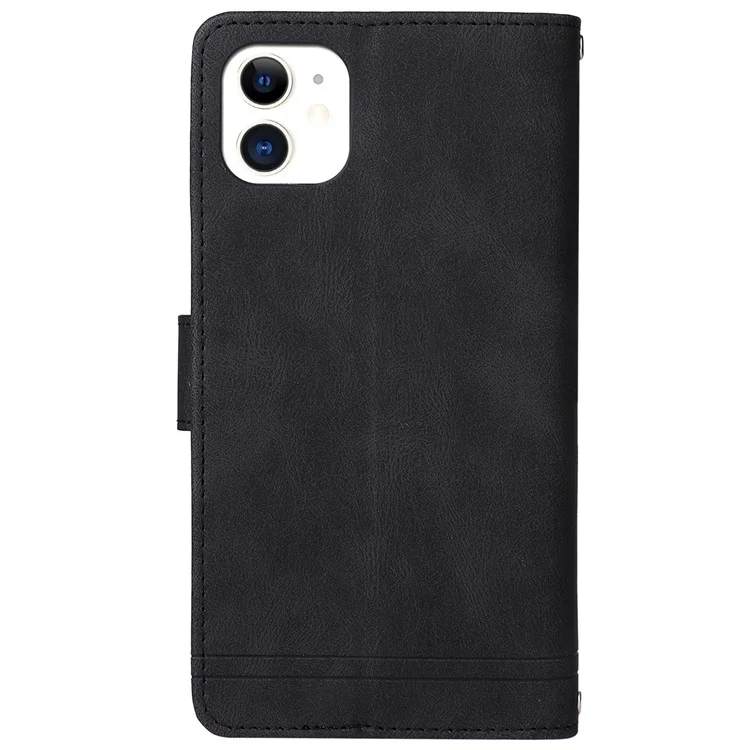Baumuster Hardware Stripes Imprited Skin-Touch Wallet Stand Leder Cover Card Slots Flip Schutzhülle Mit Reißverschlusstasche Für IPhone 11 6,1 Zoll - Schwarz