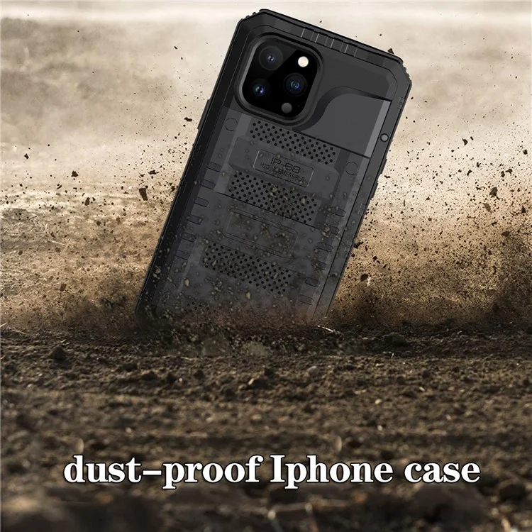 Shockproof Waterproof Dust-proof Drop-roof Silicone + Metal Full Cover Phone Case Hybrid Shell for iPhone 13 Pro Max 6.7 inch - Black