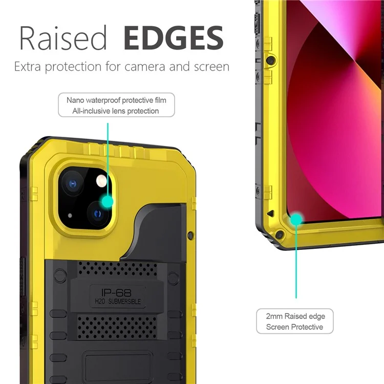 Anti-drop Shockproof Waterproof Dust-proof Silicone + Metal Protective Phone Case Shell for iPhone 13 6.1 inch - Yellow