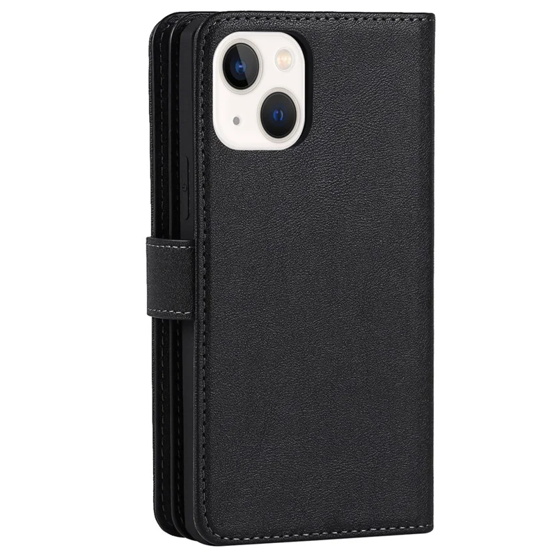 Fall-proof Detachable PU Leather Wallet Stand Phone Case Shell with Wrist Strap for iPhone 13 6.1 inch - Black