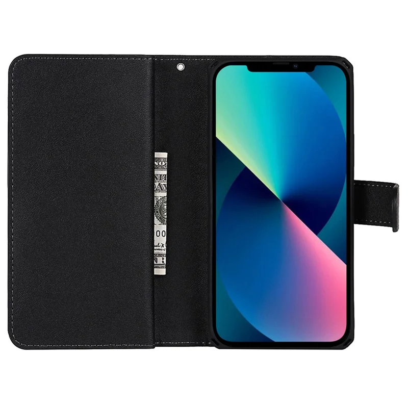 Fall-proof Detachable PU Leather Wallet Stand Phone Case Shell with Wrist Strap for iPhone 13 6.1 inch - Black