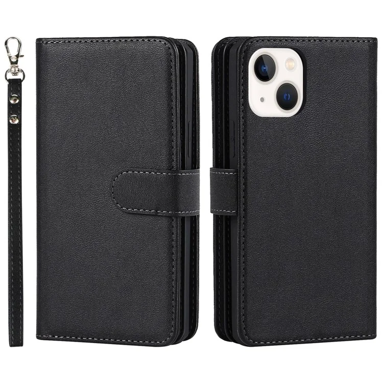 Stoßdämpfung Abtrennbare PU Leder -brieftasche Phone Hülle Hülle Mit Handgelenkriemen Für Iphone 13 Mini 5,4 Zoll - Schwarz