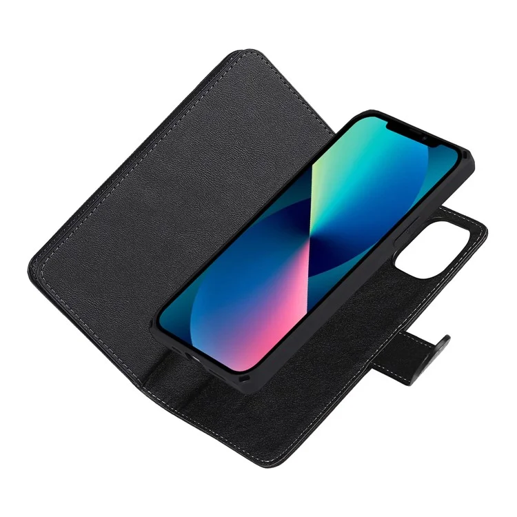 Stoßdämpfung Abtrennbare PU Leder -brieftasche Phone Hülle Hülle Mit Handgelenkriemen Für Iphone 13 Mini 5,4 Zoll - Schwarz