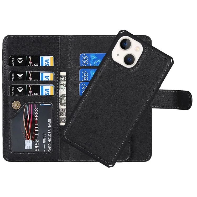 Stoßdämpfung Abtrennbare PU Leder -brieftasche Phone Hülle Hülle Mit Handgelenkriemen Für Iphone 13 Mini 5,4 Zoll - Schwarz
