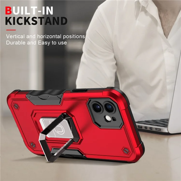 Étui pour téléphone portable en PC multicouche et TPU souple avec support annulaire pour iPhone 12 6.1 pouces - Rouge