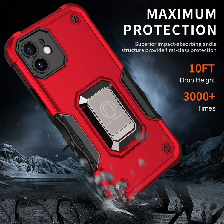 Étui pour téléphone portable en PC multicouche et TPU souple avec support annulaire pour iPhone 12 6.1 pouces - Rouge
