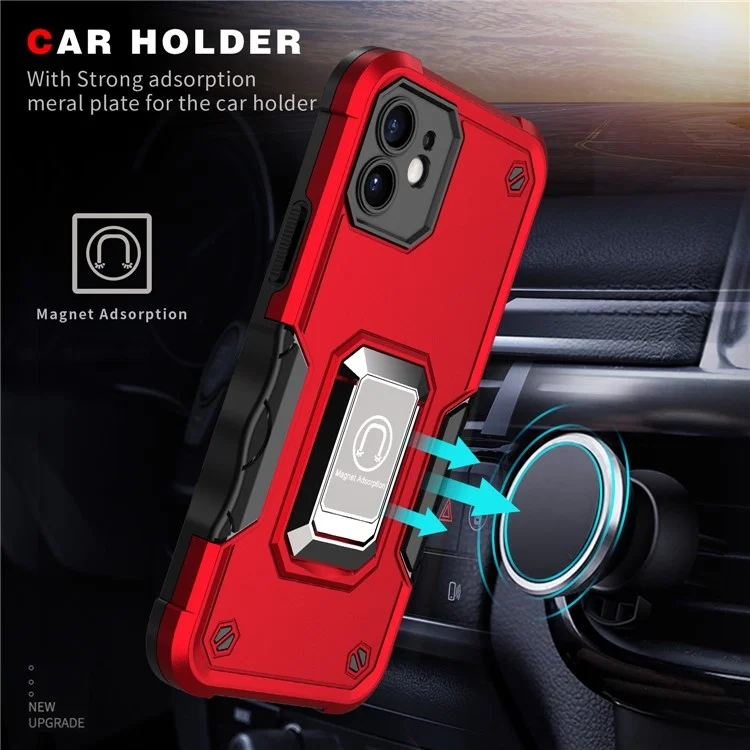 Étui pour téléphone portable en PC multicouche et TPU souple avec support annulaire pour iPhone 12 6.1 pouces - Rouge