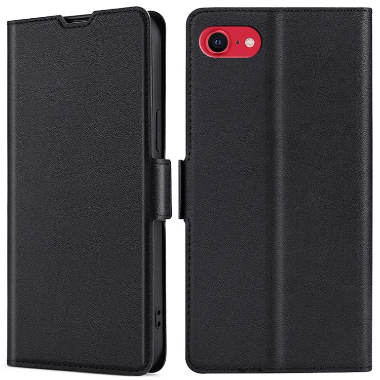 Étui de téléphone en cuir PU à fermoir magnétique ultra-fin avec porte-cartes pour iPhone SE (2022) / SE (2020) / 8 / 7 2020 - Noir
