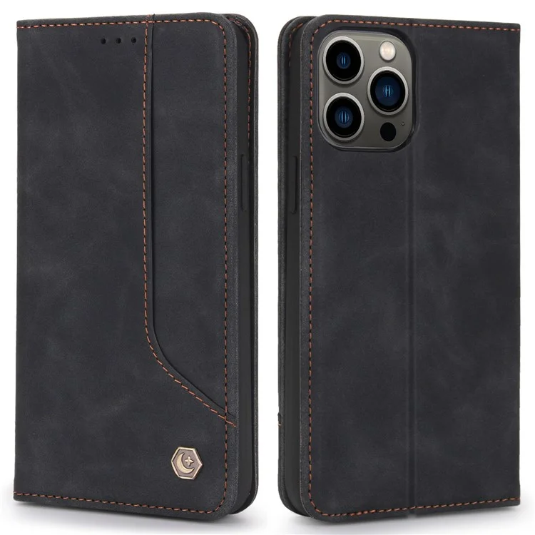 Pola 008 Series Chiusura Automatica Magnetica PU Retro Flip Portafoglio Flip Ponete Custodia Con Supporto Per Iphone 13 Pro 6,1 Pollici - Nero