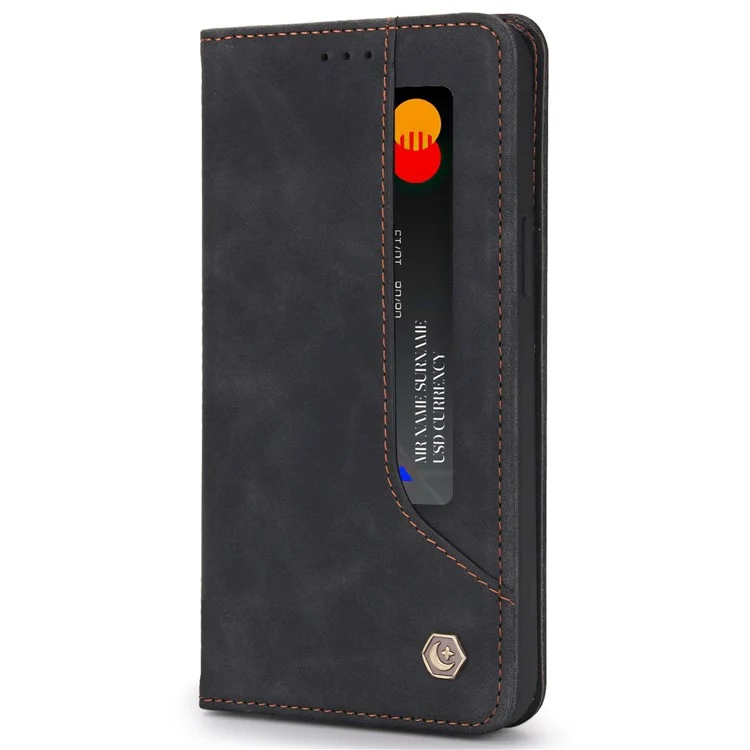 Pola 008 Series Chiusura Automatica Magnetica PU Retro Flip Portafoglio Flip Ponete Custodia Con Supporto Per Iphone 13 Pro 6,1 Pollici - Nero