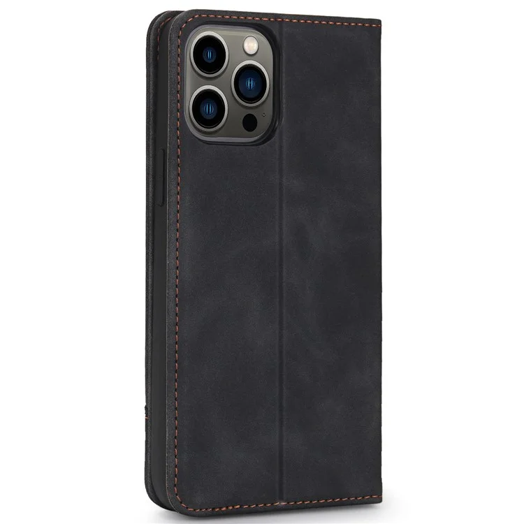 Pola 008 Series Chiusura Automatica Magnetica PU Retro Flip Portafoglio Flip Ponete Custodia Con Supporto Per Iphone 13 Pro 6,1 Pollici - Nero