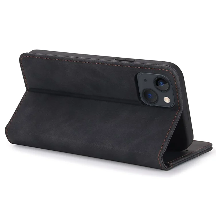 Pola 008 Series Soporte De Visualización Retro PU Cuero Flip Funda Cartera Cuerpo Magnético Magnético Cubierta Protectora Para IPhone 13 6.1 Pulgadas - Negro
