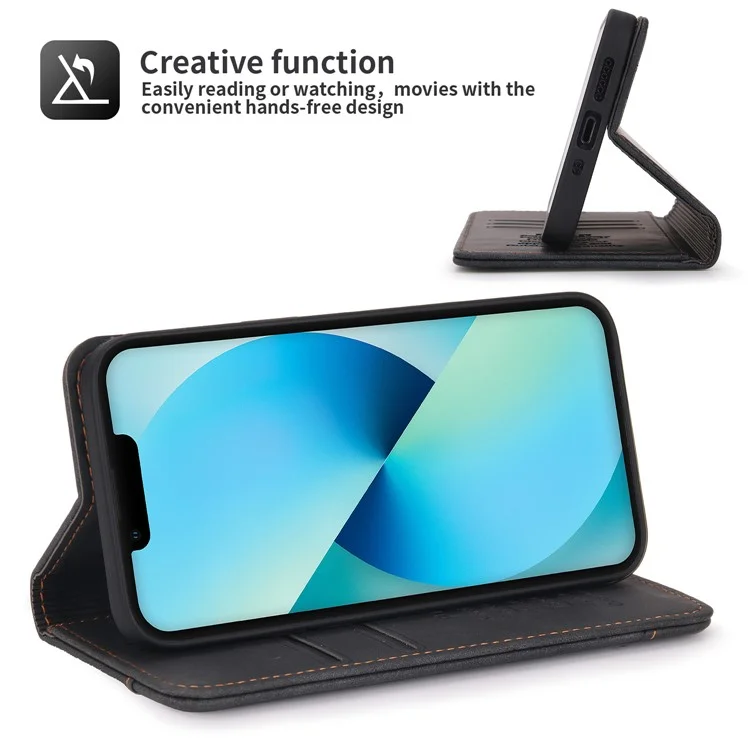 Pola 008 Series Soporte De Visualización Retro PU Cuero Flip Funda Cartera Cuerpo Magnético Magnético Cubierta Protectora Para IPhone 13 6.1 Pulgadas - Negro