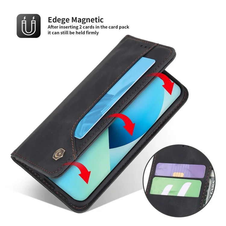 Pola 008 Series Soporte De Visualización Retro PU Cuero Flip Funda Cartera Cuerpo Magnético Magnético Cubierta Protectora Para IPhone 13 6.1 Pulgadas - Negro