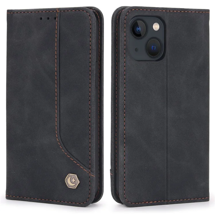 POLA 008 Series Auto Magnetic Closed Retro PU Leather Wallet Case Stand All-Round Protection Phone Cover for iPhone 13 mini 5.4 inch - Black
