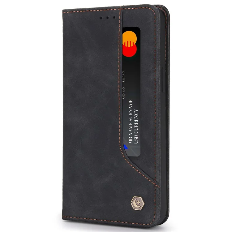 POLA 008 Series Auto Magnetic Closed Retro PU Leather Wallet Case Stand All-Round Protection Phone Cover for iPhone 13 mini 5.4 inch - Black