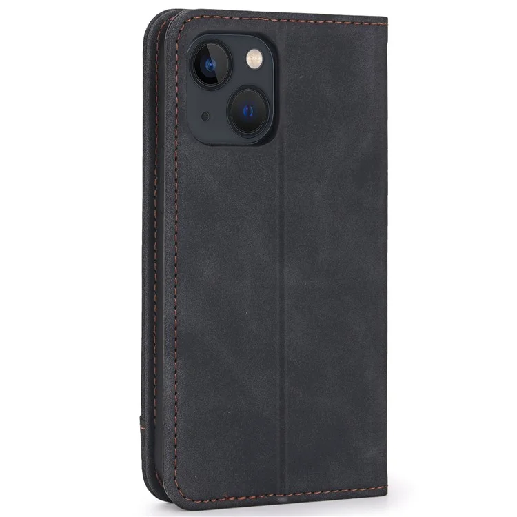 POLA 008 Series Auto Magnetic Closed Retro PU Leather Wallet Case Stand All-Round Protection Phone Cover for iPhone 13 mini 5.4 inch - Black