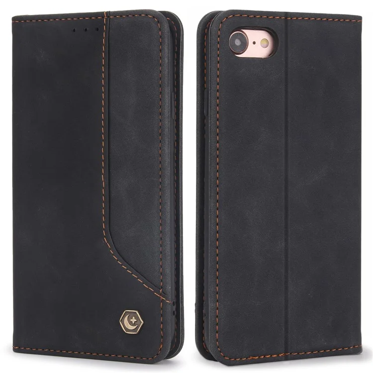 POLA 008 Serie Custodia Portafoglio in Pelle PU Full Protection Retro Flip Stand Auto Chiusura Magnetica per iPhone SE (2022)/SE (2020)/8/7 - Nero