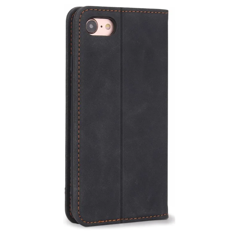 POLA 008 Serie Custodia Portafoglio in Pelle PU Full Protection Retro Flip Stand Auto Chiusura Magnetica per iPhone SE (2022)/SE (2020)/8/7 - Nero