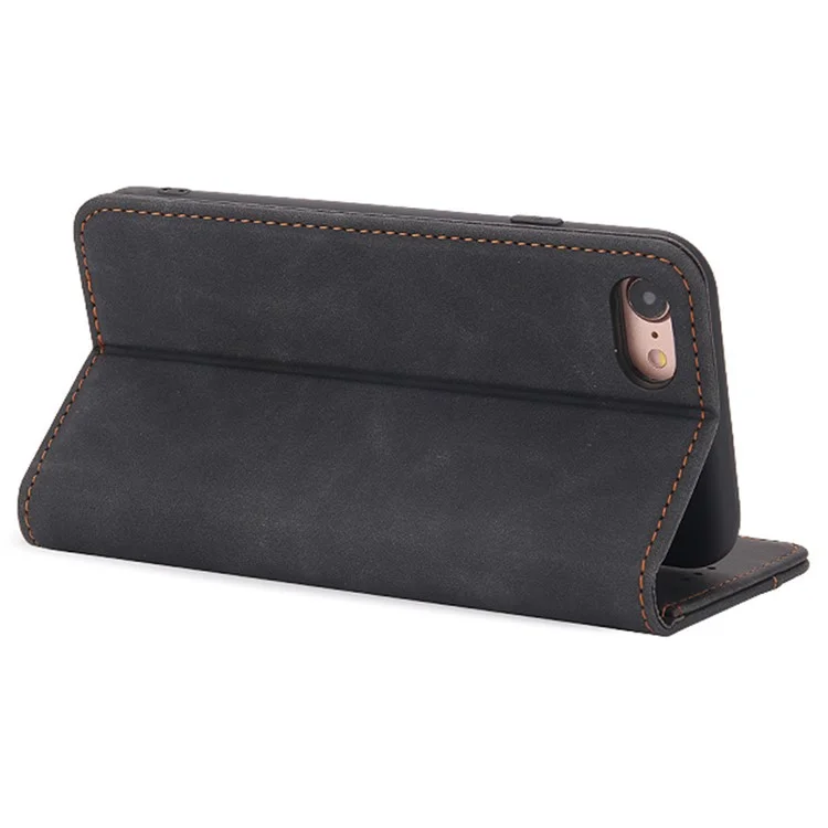 POLA 008 Serie Custodia Portafoglio in Pelle PU Full Protection Retro Flip Stand Auto Chiusura Magnetica per iPhone SE (2022)/SE (2020)/8/7 - Nero