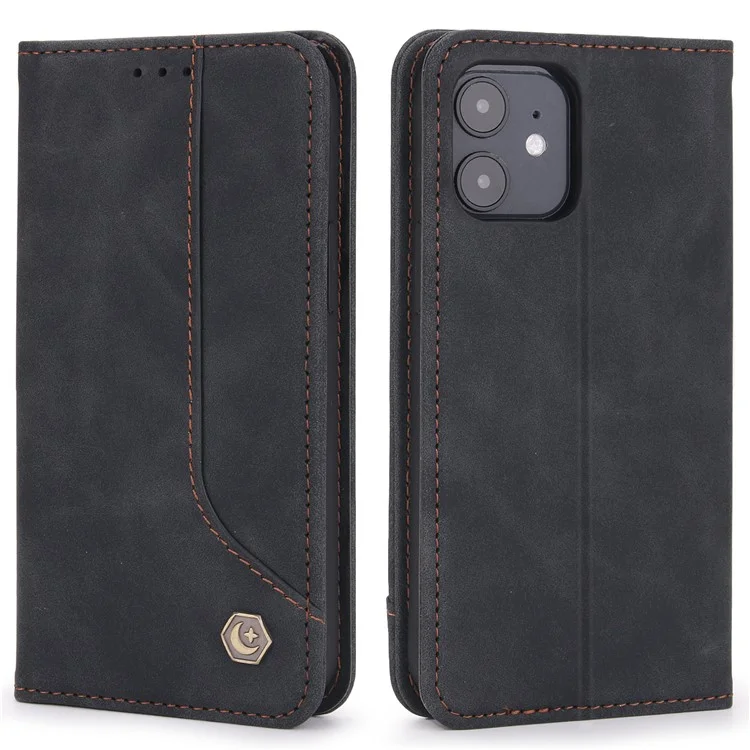 POLA 008 Série de Portefeuille pu Leather Retro Folio Flip Case Stoup Magnétique Couverture de Protection Auto-absorbée Auto-absorbée Pour L'iphone 12 Mini 5,4 Pouces - le Noir