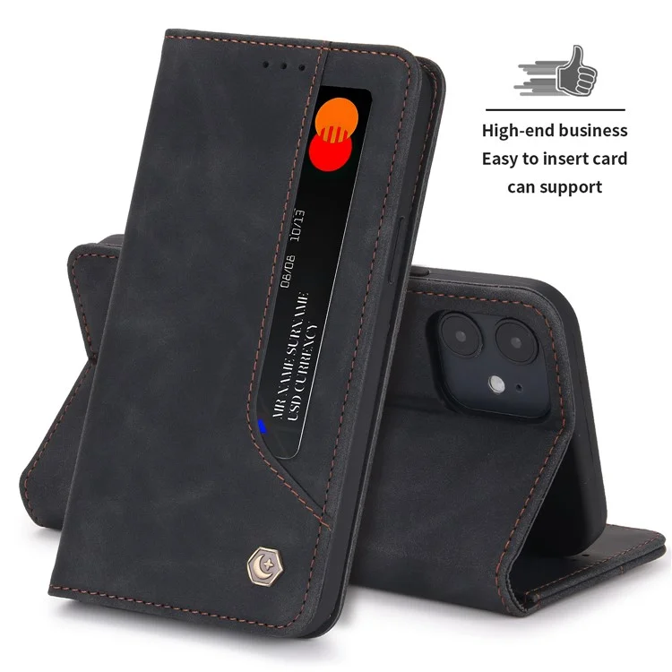 POLA 008 Série de Portefeuille pu Leather Retro Folio Flip Case Stoup Magnétique Couverture de Protection Auto-absorbée Auto-absorbée Pour L'iphone 12 Mini 5,4 Pouces - le Noir