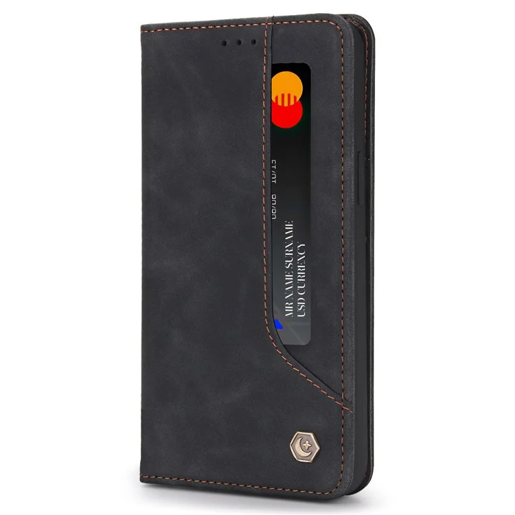 POLA 008 Série de Portefeuille pu Leather Retro Folio Flip Case Stoup Magnétique Couverture de Protection Auto-absorbée Auto-absorbée Pour L'iphone 12 Mini 5,4 Pouces - le Noir