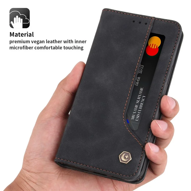 POLA 008 Série de Portefeuille pu Leather Retro Folio Flip Case Stoup Magnétique Couverture de Protection Auto-absorbée Auto-absorbée Pour L'iphone 12 Mini 5,4 Pouces - le Noir