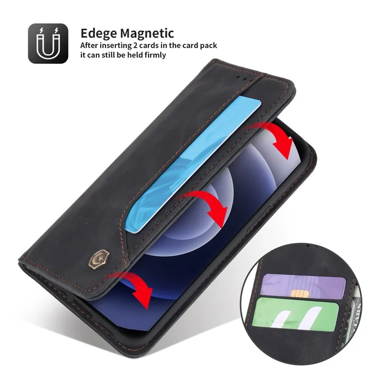 POLA 008 Série de Portefeuille pu Leather Retro Folio Flip Case Stoup Magnétique Couverture de Protection Auto-absorbée Auto-absorbée Pour L'iphone 12 Mini 5,4 Pouces - le Noir