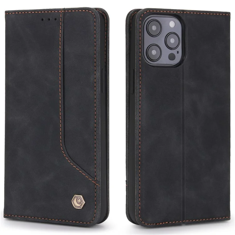 Pola 008 Serie Retro Style PU Cuero de Cuero Stand Visioning Magnetic Auto-absorbido Auto-absorbido Para Iphone 12 / 12 Pro 6.1 Pulgadas - Negro