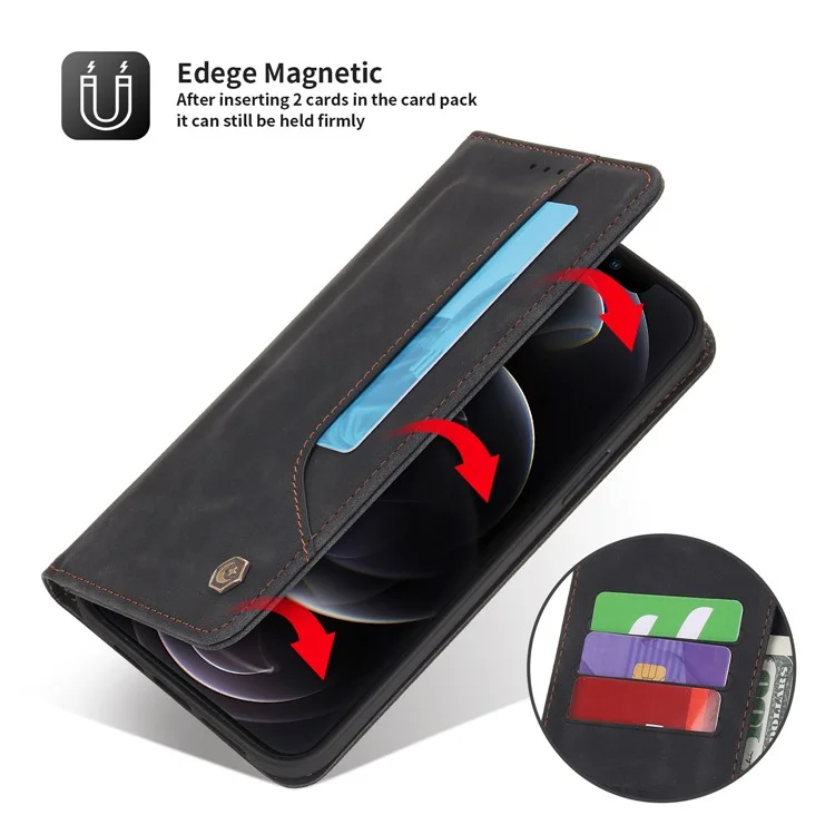 Pola 008 Serie Retro Style PU Cuero de Cuero Stand Visioning Magnetic Auto-absorbido Auto-absorbido Para Iphone 12 / 12 Pro 6.1 Pulgadas - Negro