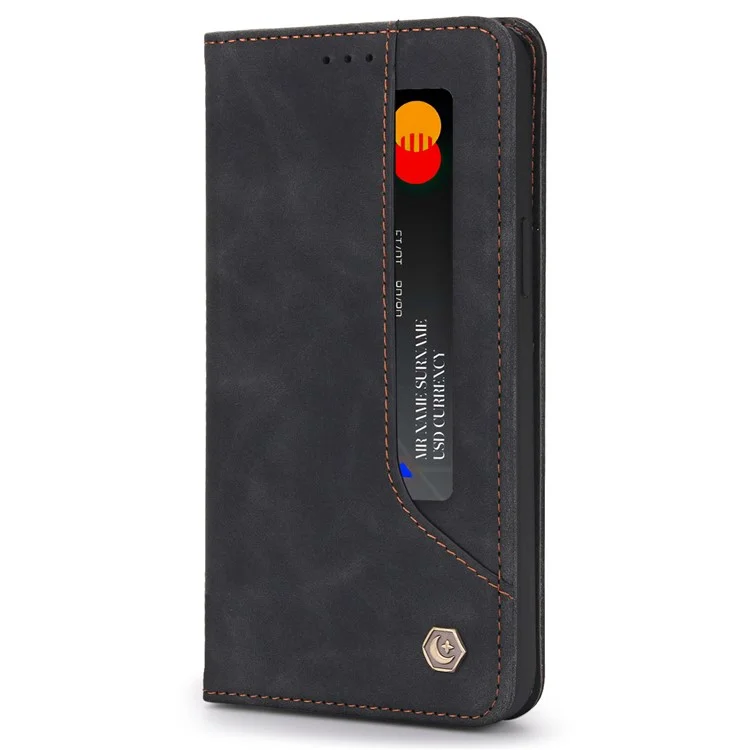 Pola 008 Serie Retro Style PU Cuero de Cuero Stand Visioning Magnetic Auto-absorbido Auto-absorbido Para Iphone 12 / 12 Pro 6.1 Pulgadas - Negro