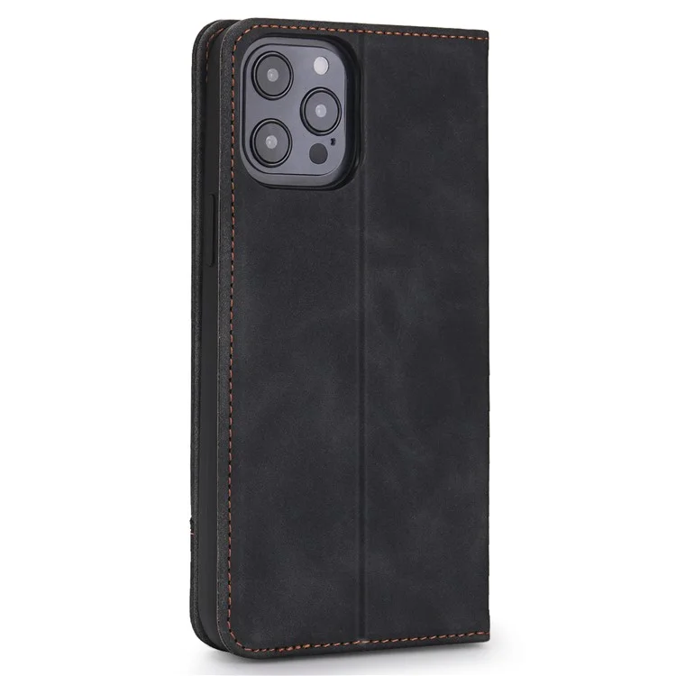 Pola 008 Serie Retro Style PU Cuero de Cuero Stand Visioning Magnetic Auto-absorbido Auto-absorbido Para Iphone 12 / 12 Pro 6.1 Pulgadas - Negro