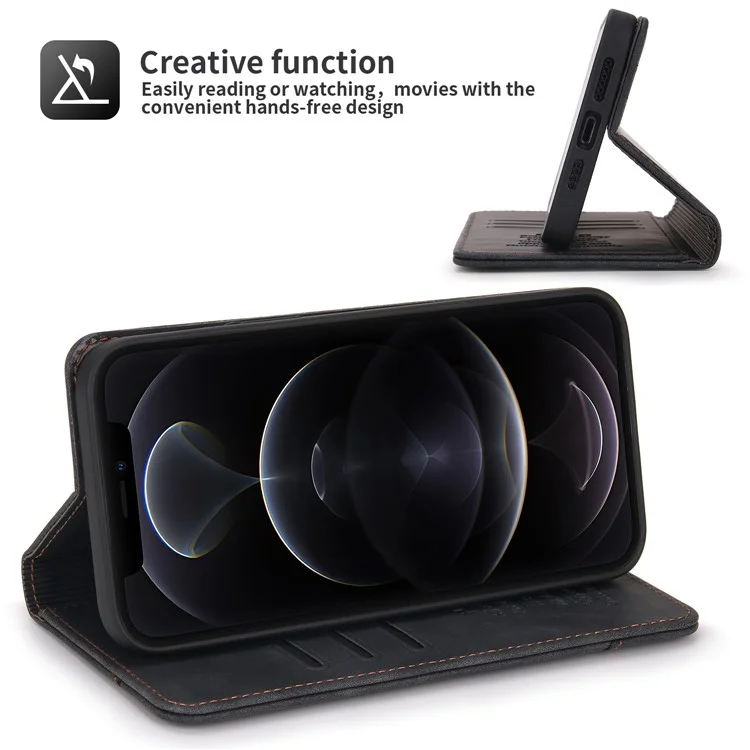 Pola 008 Serie Retro Style PU Cuero de Cuero Stand Visioning Magnetic Auto-absorbido Auto-absorbido Para Iphone 12 / 12 Pro 6.1 Pulgadas - Negro