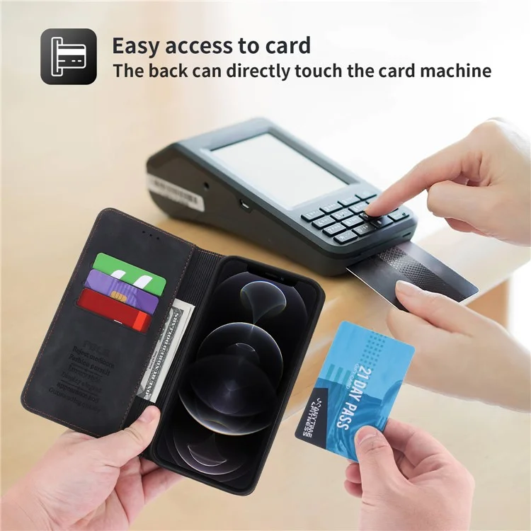 Pola 008 Serie Retro Style PU Cuero de Cuero Stand Visioning Magnetic Auto-absorbido Auto-absorbido Para Iphone 12 / 12 Pro 6.1 Pulgadas - Negro