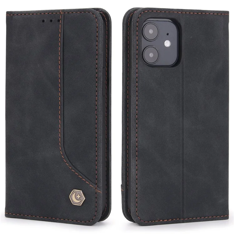 Polo 008 Série Rétro Business Wallet Flip Leather Case de Couverture de Protection de L'absorption Magnétique Pour Iphone 11 6,1 Pouces - le Noir