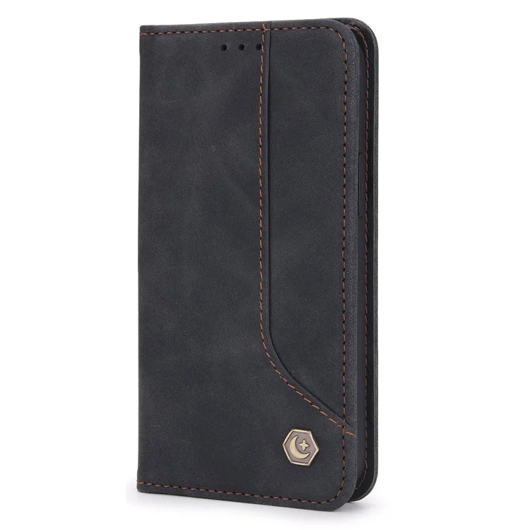 Polo 008 Série Rétro Business Wallet Flip Leather Case de Couverture de Protection de L'absorption Magnétique Pour Iphone 11 6,1 Pouces - le Noir